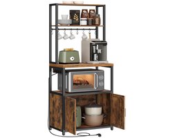 HHHK - Keukenrek - Keukenkast - Keukenrek Aanrecht - Keuken Rek - Industrieel - Vintage Bruin-Zwart - 60x40x170cm - Koffiebar