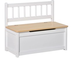 HHHK - Kinderbankje met Opbergruimte - Bank - Wit - Bankje - 30x60x50cm - Kinderbank - Speelgoedkist - Opbergkist - Speelgoedmand