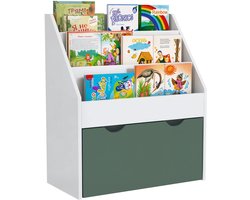 HHHK - Kinderboekenkast - Speelgoedkast - 30x62,5x70cm - Groen Wit - Hout - Opbergkast - Boekenkast - Kinderkast - met Opberg Lade