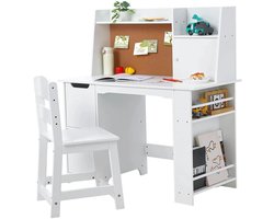 HHHK - Kinderbureau met Stoel - Wit - Kindertafel - Kinder Bureau - Kinderbureau Set - Werktafel - Knutseltafel - Met Opbergruimte