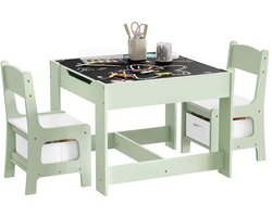 HHHK - Kindertafel met 2 Stoelen - Met Opbergruimte - Kindertafel en Stoeltjes - Speeltafel - Tekentafel - Knutseltafel - GroenWit