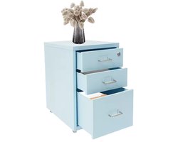HHHK - Ladekast Bureau - Blauw - Bureau Organizer - Ladeblok - Metaal - Ladenkastje - Kantoorkast - Ladenkast op Wielen - Slot