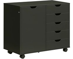HHHK - Ladekast Bureau - Zwart - Bureau Organizer - Ladeblok - Hout - Ladenkastje - Kantoorkast - Ladenkast op Wielen - Deur