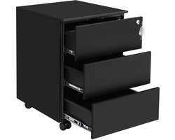 HHHK - Ladekast Bureau - Zwart - Bureau Organizer - Ladeblok - Metaal - Ladenkastje - Kantoorkast - Ladenkast op Wielen - Slot