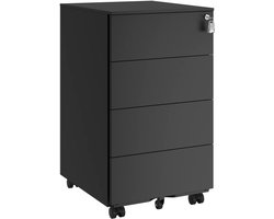 HHHK - Ladekast Bureau - Zwart - Bureau Organizer - Ladeblok - Metaal - Ladenkastje - Kantoorkast - Ladenkast op Wielen - Slot
