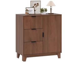 HHHK - Ladekast - Opbergkast - Bruin - 39x75x80cm - Ladekastje - Wandkast - Dressoir - Buffetkast - Kledingkast - 3 Lades 1 Deur