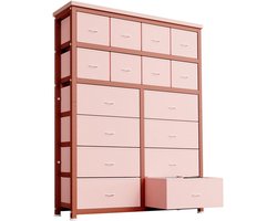 HHHK - Ladekast - Opbergkast - Roze - 30x103x130cm - Kledingkast - 16 Stoffen Lades - Wandkast - Speelgoedkast - Ladenkastje