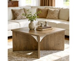 HHHK - Luxe Salontafel - Bruin Hout- 80x80x45cm - Bijzettafel - Salontafels - Salontafel industrieel - Salontafel Landelijk