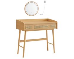 HHHK - Make-uptafel - Kaptafel - Rotan - Make-up - Spiegel - Bijzettafel - Kaptafel met Spiegel - 43x90x82cm - Hout Bruin