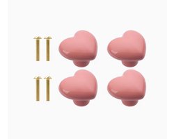 HHHK - Meubelgreep - Kastknop - 4 stuks - Handgreep - Oud Roze - Hartje - Deurknop - Decoratie - Ladeknop - Meubelknop - Knop