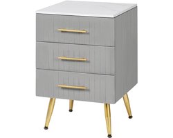 HHHK - Nachtkastje - Fluweel Grijs - Nachtkastjes Modern - Nachtkastjes – 40.5x41x60cm – Nachtkastje Hout en Stof – Bijzettafel