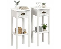 HHHK - Nachtkastjes Set van 2 - Nachtkastje - Bijzettafel - Nachtkastjes - 30x30x75 cm - Wit - Nachtkastjes Klassiek - Hout