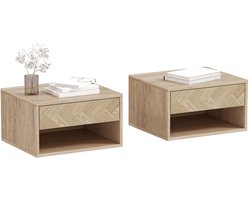 HHHK - Nachtkastjes Set van 2 - Nachtkastje - Nachtkastje Zwevend - Nachtkastjes - Met Lade - Hangend Nachtkastje - 32x34x21 cm