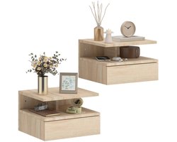 HHHK - Nachtkastjes Set van 2 - Nachtkastje - Nachtkastje Zwevend - Nachtkastjes - Met Lade - Hangend Nachtkastje - 32x35x22,5cm