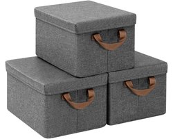 HHHK - Opvouwbare Opbergbox met Deksel - Opbergdozen - Donker Grijs - 51 Liter - 3 stuks - 48x36x30cm - Opbergdoos - Storage Box