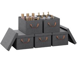 HHHK - Opvouwbare Opbergbox met Deksel - Opbergdozen - Donker Grijs - 51 Liter - 5 stuks - 48x36x30cm - Opbergdoos - Storage Box