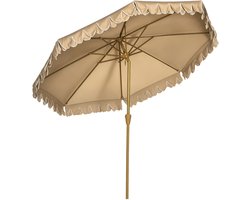 HHHK - Ronde Parasol - 264x240cm - Kaki Goud - UV-Bescherming - Tuinparasol - Balkon Parasol - Stokparasol - Exclusief Voet