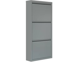 HHHK - Schoenenkast met 3 Kleppen - Grijs - Schoenenrek - 15x50x106cm - Metaal - 3 inklapbare Lades - Schoenen Opbergsysteem