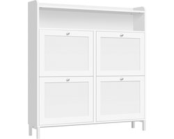 HHHK - Schoenenkast met 4 Kleppen - Wit - 19,5x100x107cm - Schoenenrek - Schoenen Opbergsysteem - Opbergkast- 12 Paar Schoenen
