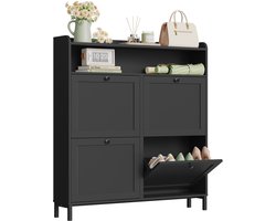HHHK - Schoenenkast met 4 Kleppen - Zwart - 19,5x100x107cm - Schoenenrek - Schoenen Opbergsysteem - Opbergkast- 12 Paar Schoenen