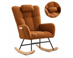 HHHK - Schommelstoel - Voedingsstoel - Fauteuil - Roest Bruin - Relaxstoel - Schommelstoel Babykamer - Teddy Fleece Stof