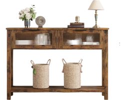 HHHK - Sidetable - Industrieel - Donker Hout - Haltafel - Wandtafel - 30x110x80 cm - Console Tafel - Hal - Dressoir - 2 Lades