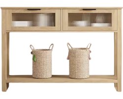 HHHK - Sidetable - Industrieel - Licht Hout - Haltafel - Wandtafel - 30x110x80 cm - Console Tafel - Hal - Dressoir - 2 Lades