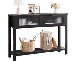 HHHK - Sidetable - Industrieel - Zwart - Hout - Haltafel - Wandtafel - 30x110x80 cm - Console Tafel - Hal - Dressoir - 2 Lades