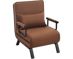 HHHK - Slaapstoel - Bruin - Slaapbank - Vouwbed - Slaapfauteuil 1 Persoons - 65x75x78 cm - 184x65x26 cm - Zetelbed - Logeerbed