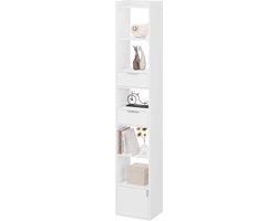 HHHK - Smalle Hoge Boekenkast - Wandkast - Opbergkast - Wit - 24x33x181cm - Boekenrek - Boekenplank - Met 3 Lades en 1 Deurtje