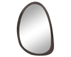 HHHK - Spiegel - Make up Spiegel - 50x70 cm - Wandspiegel - Asymmetrisch Design - Donker Walnoot Hout - Organische Spiegel