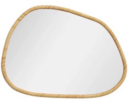 HHHK - Spiegel - Make up Spiegel - 50x70 cm - Wandspiegel - Asymmetrisch Design - Licht Bamboe Kleur - Organische Spiegel