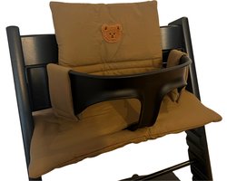 HHHK - Stokke Tripp Trapp Kussenset - Zitkussen en Rugkussen - Bruin Groen met Beertje - Stoelverkleiner - Babyset Kussen