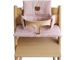 HHHK - Stokke Tripp Trapp Kussenset - Zitkussen en Rugkussen - Roze met Beertje - Stoelverkleiner - Babyset Kussen