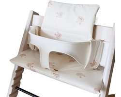 HHHK - Stokke Tripp Trapp kussenset - zitkussen en rugkussen - Wit met Konijntjes - Stoelverkleiner - Babyset kussen