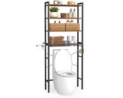 HHHK - Toiletrek - Toiletkast - WC Opbergrek - Stellingkast - Opbergrek Metaal - Rek - 24x60x173cm - Zwart - Vintage Bruin