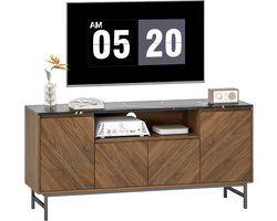 HHHK - TV Meubel - Bruin - 39x140x66cm - 4 Deuren - 1 Open Vak - TV Kast - Stalen Poten - TV Meubel Hout - Wandkast - Marmerlook