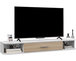 HHHK - TV Meubel - Wit en Bruin- 26x120x168cm - 1 Klep Deur - 2 Open Vakken - TV Kast - Modern - TV Meubel Hout - Scandinavisch
