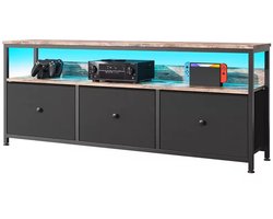 HHHK - TV Meubel - Zwart - Vintage Bruin - TV Kast - TV Meubel Industrieel - TV Meubel Hout - 29,9x108x57cm - TV Bankje - LED