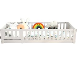 HHHK - Vloerbed - Montessori Bed - Peuterbed - 90x200cm - Wit - Kinderbed - Grondbed - Laag Bed - Eenpersoonsbed - Valbeveiliging