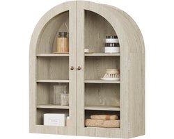 HHHK - Wandkast - Wandkastje - Licht Grijs - 23x61x70cm - Kast - Opbergkast - Badkamerkast - Wandrek - 4 Etages - met Deuren