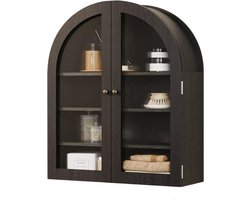 HHHK - Wandkast - Wandkastje - Zwart - 23x61x70cm - Kast - Opbergkast - Badkamerkast - Wandrek - met 4 Etages - met Deuren