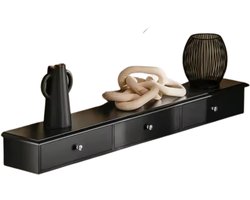 HHHK - Wandkast - Wandplank met Lade - Wandplank Zwevend - Boekenplank - Zwart - 15x94x10cm - Wandrek - Boekenstandaard - 3 Lades