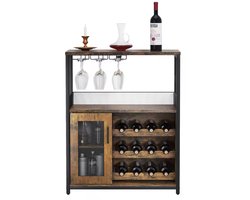 HHHK - Wijnkast - Wijnrek - Bruin - Drankkast - Barkast - Wijnkast Industrieel - Hout - Metaal - Drankkast - 35x69x92cm - Wijnbar