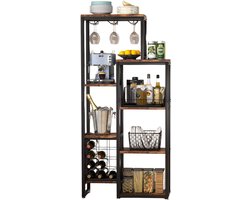 HHHK - Wijnkast - Wijnrek - Drankkast - Barkast - Wijnkast Industrieel - Hout - Metaal - Drankkast - 175x80x30cm - Wijnbar