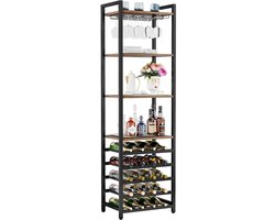 HHHK - Wijnkast - Wijnrek - Drankkast - Barkast - Wijnkast Industrieel - Hout - Metaal - Drankkast - 35x45x180cm - Wijnbar
