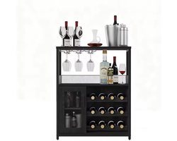 HHHK - Wijnkast - Wijnrek - Zwart - Drankkast - Barkast - Wijnkast Industrieel - Hout - Metaal - Drankkast - 35x69x92cm - Wijnbar