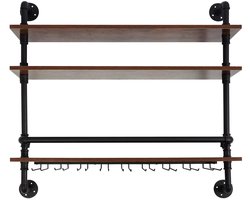 HHHK - Wijnkast - Wijnrek - Zwart - Hout - Drankkast - Wijnkast Industrieel - Metaal - Drankkast - 20x92x89 cm - Wijnrek Muur