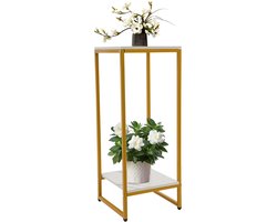 HHHK - Zuil - Goud met Marmer Houtlook - 30x30x75 cm - Metaal en Hout - Plantenzuil - Plantenstandaard - Pilaar - Sokkel