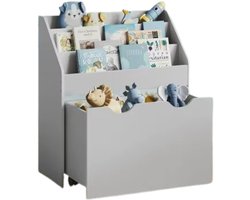 HHK - Kinderboekenkast - Speelgoedkast - Kinderkasten Slaapkamer - Boekenkast - Kinderboekenkast - Grijs - 29,5x62,5x70cm - Kast